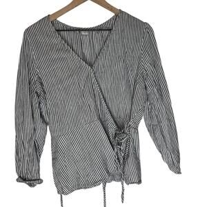 Old Navy Striped Wrap Blouse Tie Waist Surplice Casual Top L